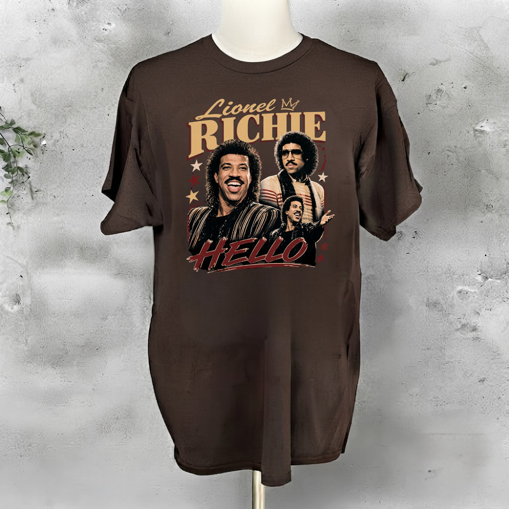 Lionel Richie Hello Multi-Photo Vintage Brown T-Shirt